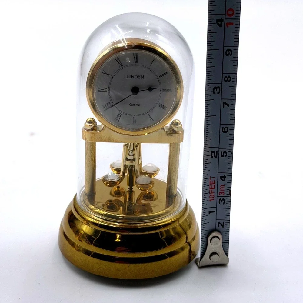 Linden West German Quartz Anniversary Dome Clock Gold Tone Roman Numerals 4.25